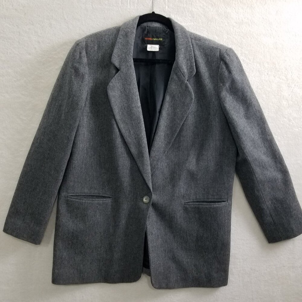 HARRIS WALLACE WOOL GREY JACKET BLAZER LONG SLEEVED WOMEN'S 10 button closure